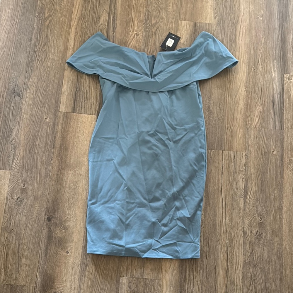 Fashion Nova Blue Off-Shoulder Sheath Dress